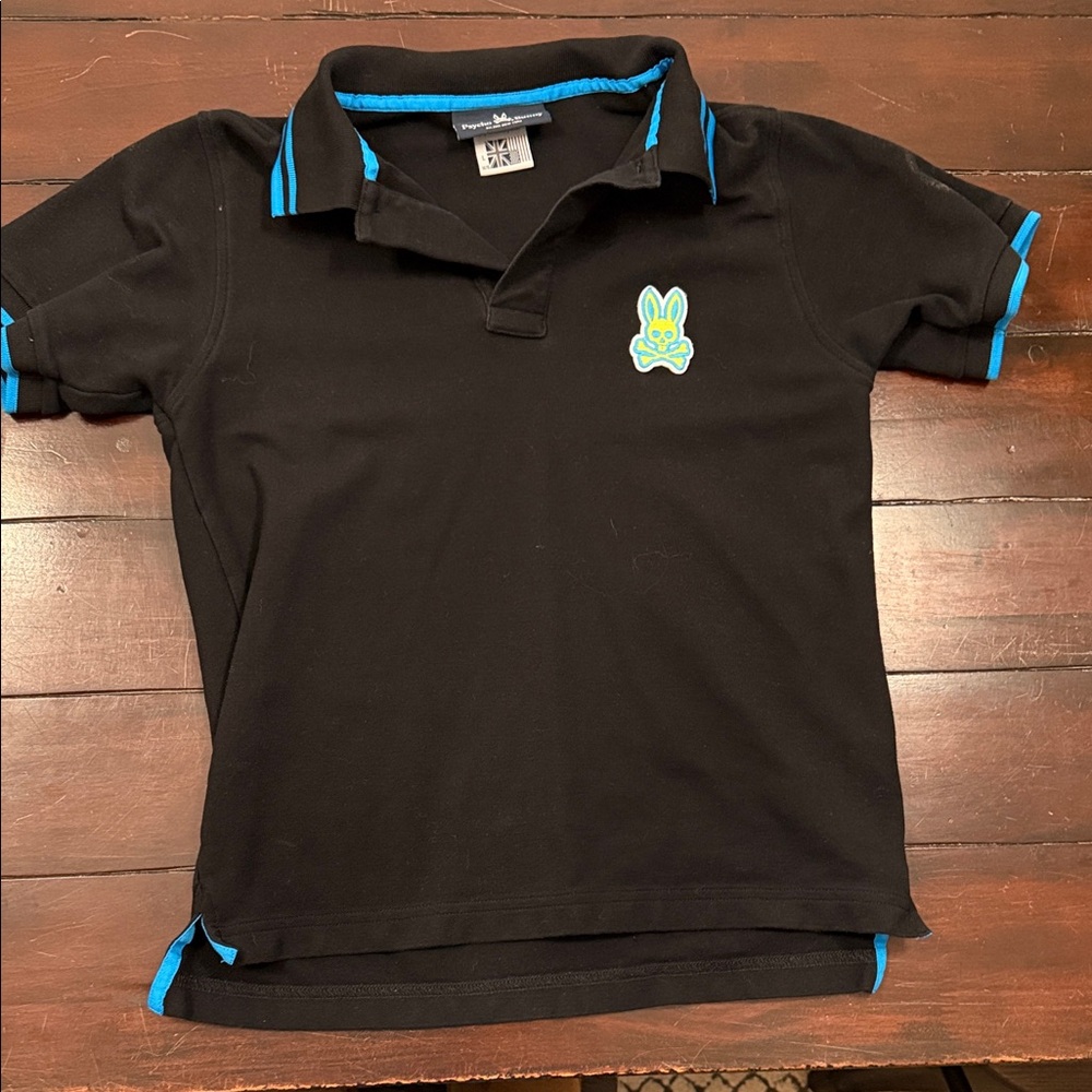 Psycho Bunny Black Polo with Blue Trim